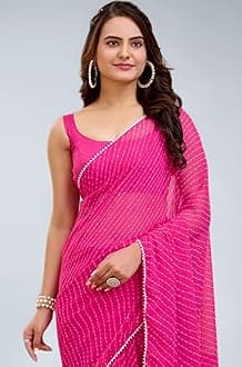 Women Soft Georgette Stylish Printed Ready To Wear Saree With Unstitched Blouse (2054) (Pink)