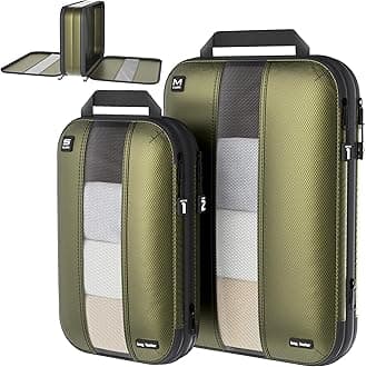 Premium Ultralight Compression Packing Cubes for Travel - Bag Factor Luggage Organizer Set (Double Sided Clean Dirty - Olive Green - 2 Set)