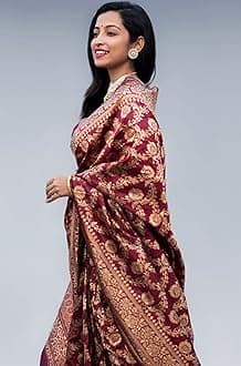 EthnicJunction Women's Kanchipuram Silk Half and Half Woven Saree With Blouse Piece |Wedding Saree