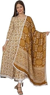 MEERA FABWomen's Cotton Printed Anarkali Kurta with Palazzo & Dupatta Set