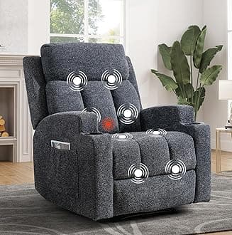 ANJ Manual Recliner Chair with Massage and Heat for Adults, Soft Fabric Massage Recliners with Two Cup Holders, Overstuffed Heavy Duty Reclining Sofa Chairs for Living Room