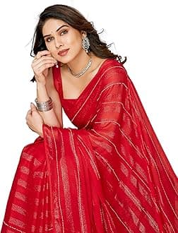 Women Soft Rimzim Silk Striped Pattern Ready To Wear Embroidery Saree (2055)