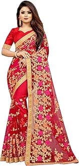 BARKIYA CREATIONWomen's Net Saree With Unstiched Blouse Piece