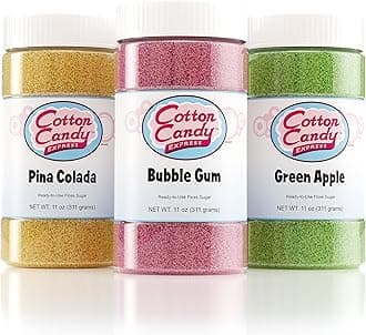 Cotton Candy Express Floss Sugar Variety Pack with 3 - 11oz Plastic Jars of Bubble Gum, Green Apple, Pina Colada Flossing Sugars. Use With Cotton Candy Express Countertop Machine