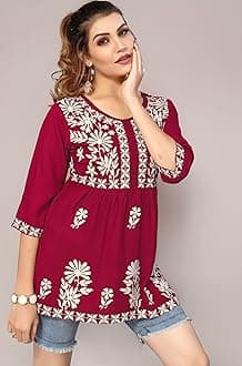 Bee M Pee Designer Short Kurti Tops for Jeans for Women I Chikankari Rayon Cotton Long Kurta Kurti for Women I Stylish wear Kurti top for Girls