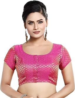 Women's Short Sleeves Banaras Brocade Readymade Saree Blouse
