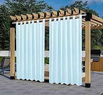 Polyester 300GSM Fabric Waterproof Rain & Sun Blockage Curtains(SkyBlue 4.5 X 11.5 Feet,Piece of 1) with Top Style Loop Used for Door,Balcony,Outdoor & Indoor Area