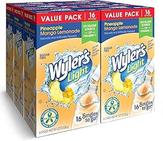 Wyler's Light Singles To Go Powder Packets, Water Drink Mix, 16 Count, 6 Boxes (96 Single Servings) (Pineapple Mango Lemonade)