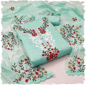 Pandadi Saree Women's Chanderi Silk Embroidery Work Unstitched Salwar Suit Dress Material