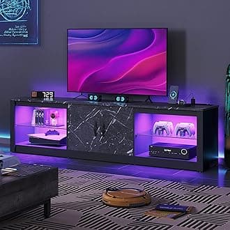 Bestier 70 inch Gaming TV Stand with Power Outlets, LED Entertainment Center for 70/75/80/85 Inch TV, Modern TV Cabinet for PS5 Xbox Console, TV Stand for Living Room Black Marble