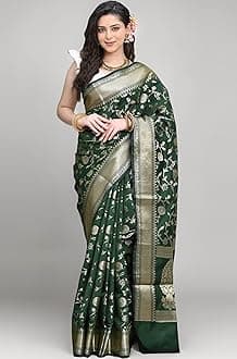 Women's Banarasi Saree Pure Kanjivaram Silk Saree Soft new ladies 2023 Design Wear Pattu Sarees Latest Party Sari collections With Blouse Piece for Wedding sadi (SAN PARI-182 DARK GREEN)