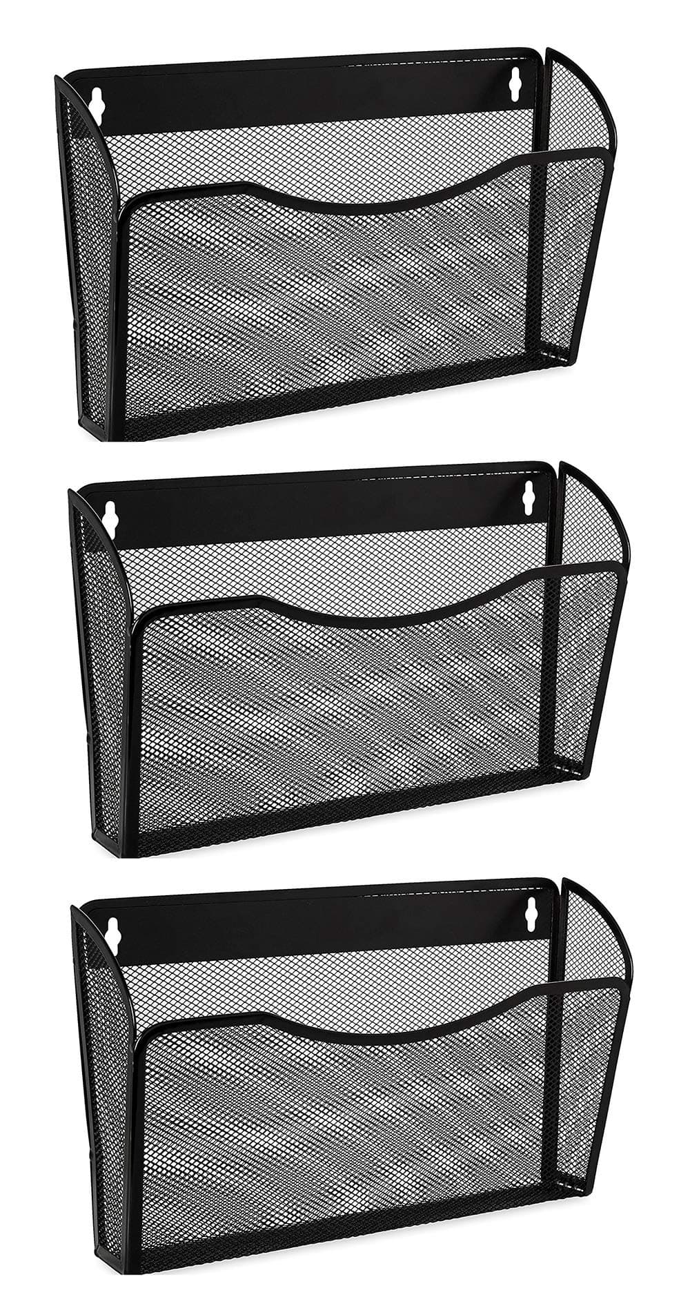 EASEPRES 3 Single Pocket Mesh Hanging File Organizer, Vertical Wall Mounted Magazine File Holder, Mount Basket Mail Paper Document Folder Organizing for Office, Home and School, Black