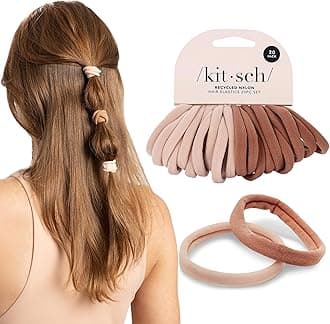 Blush Hair Ties 20pcs No Damage - Hair Bands for women - Strong Stretchy Hairbands & Hair Bobbles - Soft Nylon Hair Elastics, Snag-Free Rubber Bands for Updos & Braids