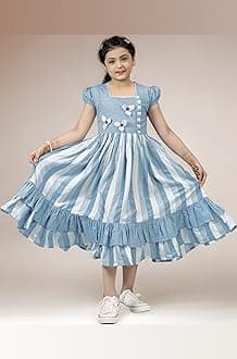 Fashion Dream Girl's Cotton Blend Printed One Piece Dress|Western Casual Calf Frock for Kids