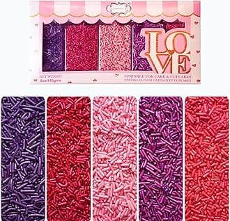 Princess Party Sprinkles – 5-Pack Edible Jimmies in Pink & Purple Shades – (Fuchsia, Baby Pink, Neon, Bright & Purple) - Fun Vegan Sprinkles for Cakes, Cupcakes, Cookies & Desserts – Gluten-Free, Nut-Free – 140 Gms