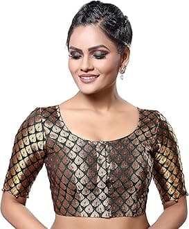 Women's Brocade Elbow Length Sleeves Saree Blouse