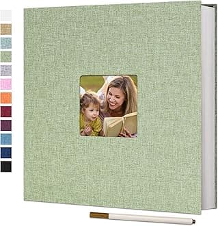 Vienrose Large Adhesive Photo Album Scrapbooking 40 Pages Linen Bound Photo Book DIY Length 33 x Width 32 cm with Metallic Pen