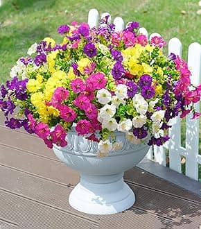 - Artificial Flowers Fake Plants for Outdoors Decoration, 12 Bundles Silk Morning Glory with Eucalyptus Realistic UV Resistant Faux Flowers for Outside Planter Porch Yard Patio Garden Home Indoor, Mix