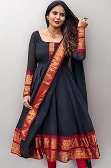 Elegant Zari Jacquard Weaving Gown with Lace Border Dupatta – Traditional Indian Ethnic Wear for Weddings, Festivals, and Special Occasions