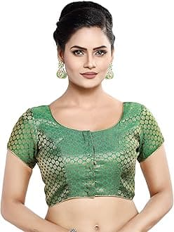 Madhu Fashion Women's Short Sleeves Banaras Brocade Readymade Saree Blouse