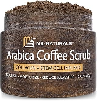 M3 Naturals Arabica Coffee Scrub infused with Collagen and Stem Cell All Natural Body and Face Exfoliating Stretch Marks Spider Veins Acne Scars Anti Cellulite Exfoliator Wrinkles Skin Care