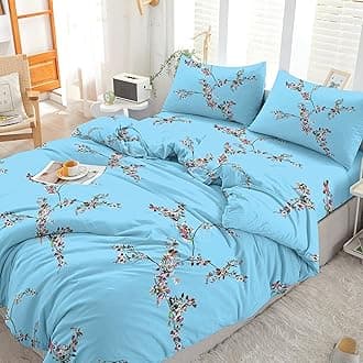 3PCS Double Duvet Cover Set, 100% Egyptian Cotton, 400 Thread Count, Floral Printed Double Bedding Set with Pillowcase