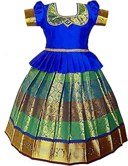 GenericSRI GANAPATHI FASHION Girls Traditional Lehenga Choli KANMANI PATTU BLUE
