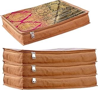 JD FRESH4 pieces Saree covers for clothes with Zip, Sari Cover bags for saree storage bags for wardrobe, Storage Organizer for Wardrobe, Pack of 4 peices, Size 13 x 16.5 x 3 Inch, polyvinyl_chloride