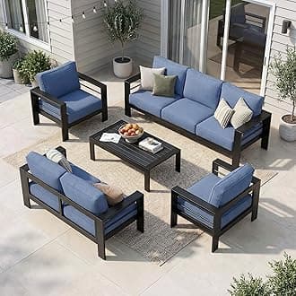 Solaste Aluminum Patio Furniture Set for All Weather, Modern Metal Outdoor Furniture Set with 27.5" Deep Seating and 3.2" Wide Armrest, Outdoor Patio Conversation Set with 10" Back Cushion, Blue