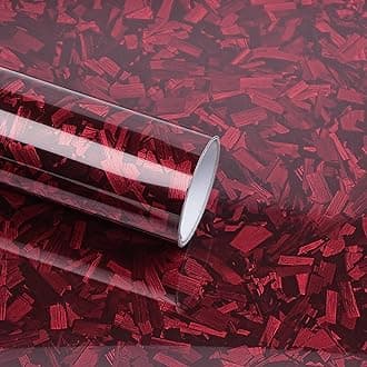 Lypumso Red Forged Carbon Fiber Vinyl Wrap, High Gloss Car Wrap Vinyl Roll, Auto DIY Decal Film Sheet with Air Release Technology, Self-Adhesive Car Wrapping 1ft x 5ft