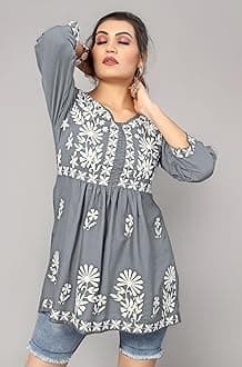 Bee M Pee Designer Short Kurti Tops for Jeans for Women I Chikankari Rayon Cotton Long Kurta Kurti for Women I Stylish wear Kurti top for Girls