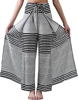 B BANGKOK PANTS Women's Boho Palazzo Pants Wide Leg Yoga Wrap Tie Up Waist