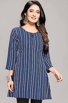 Shiv Textiles Rayon Fabric Printed Round Neck Short Kurtis for Women Top Dresses Kurti for Ladies & Girls Kurtis