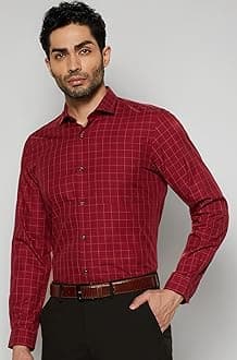 Peter England Men's Micro-Checkered Formal Slim Fit Full Sleeve Shirt | Cotton Rich