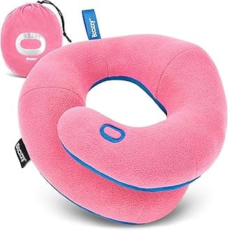 BCOZZY Neck Pillow for Travel Provides Double Support to The Head, Neck, and Chin in Any Sleeping Position on Flights, Car, and at Home, Comfortable Airplane Travel Pillow, Large, Pink