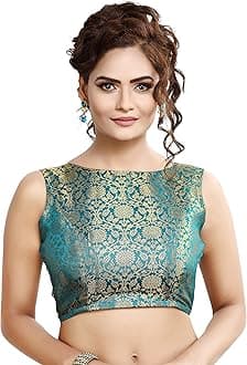 Madhu Fashion Women's Traditional Rich Banaras Brocade Sleeveless Readymade Saree