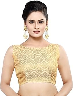 Madhu Fashion Womens Banaras Brocade Readymade Stitched Sleeveless Saree Blouse