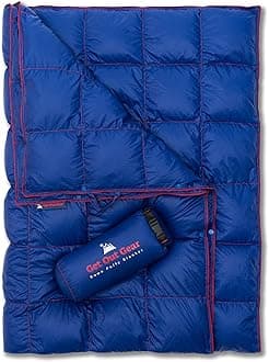 Get Out Gear Down Camping Blanket - Lightweight Warm and Packable | Ideal for Backpacking,Travel, Festivals, Beach, Hammock | 650 Fill Power Water-Resistant Backpacking Quilt (Blue/Red)