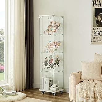 HomVent Glass Display Cabinet Display Case Corner Curio Cabinet, Storage Showcase w/Adjustable Shelves, Tempered Glass Doors for Living Room