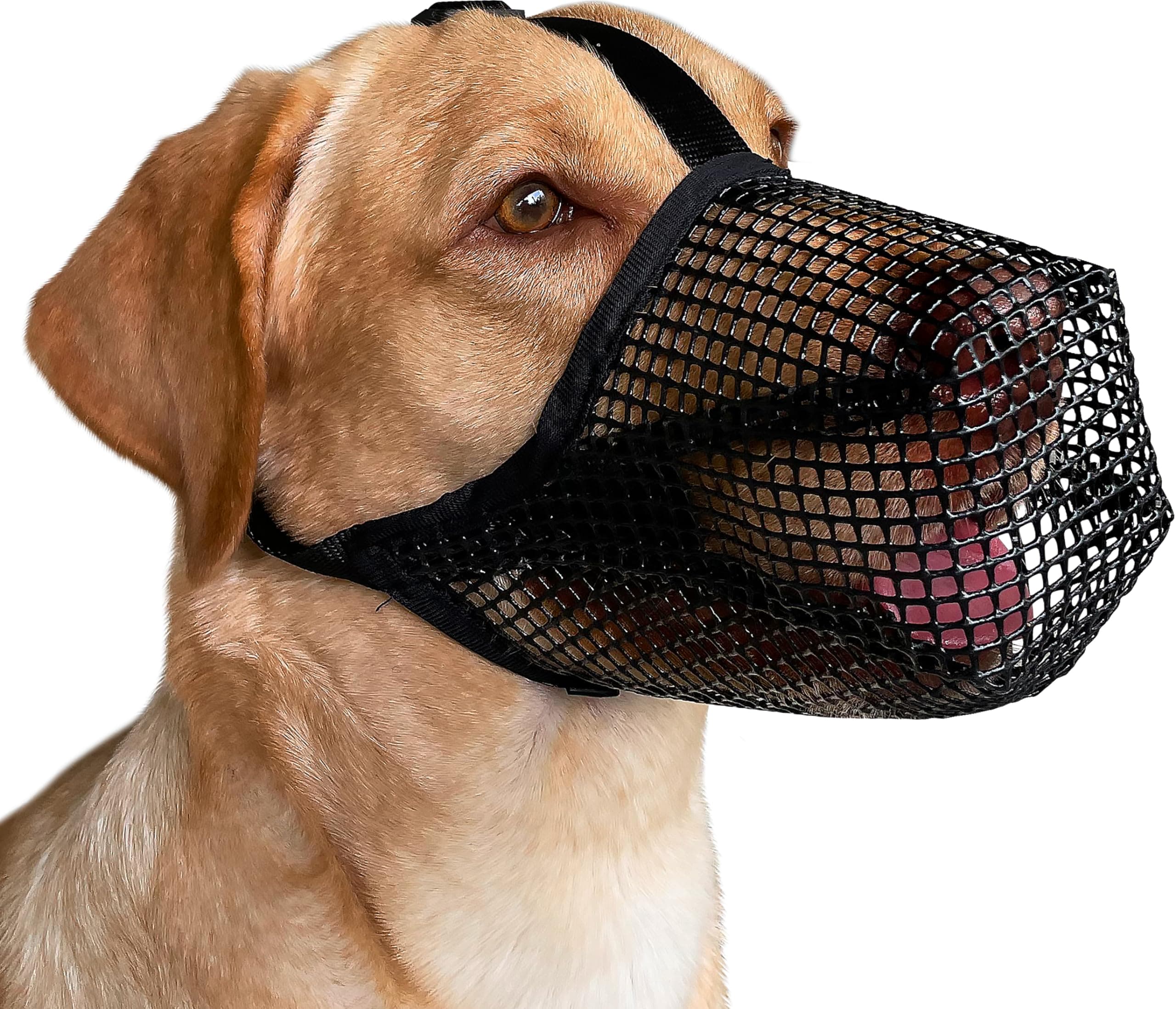 Mayerzon Dog Muzzle, Patented Mesh Muzzles for Small Medium Large Dogs, Soft Covered Mouth Guard with Adjustable Straps, Prevent Biting Chewing and Licking