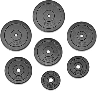 Cast Iron Weight Plates Suitable for All Standard 1" Barbells and Dumbbells Ideal for Home and Commercial Gyms - 20kg Pair