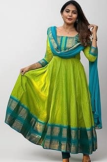 Elegant Zari Jacquard Weaving Gown with Lace Border Dupatta – Traditional Indian Ethnic Wear for Weddings, Festivals, and Special Occasions