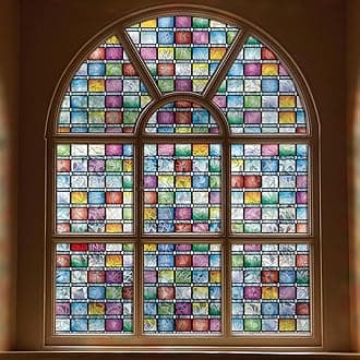 – FEOMOS Rainbow Window Tint, Static Cling Window Film Privacy, Stained Glass Vinyl, Decorative Stickers Anti UV for Home, 44x200 cm