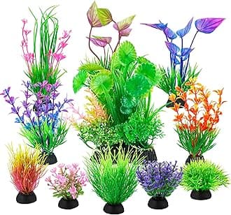 Ameliade Fish Tank Decorations Aquarium Artificial Plastic Plants Decor Set, Goldfish Turtle Betta Fish Tank Grass Accessories Small Aquarium Decorations Kit