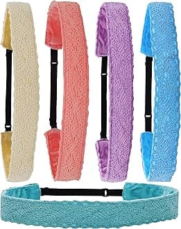 FROG SAC 5 Lace Headbands for Girls, Adjustable No Slip Stretch Elastic Girl ...