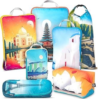 TRIPPED Travel Gear Large Packing Cubes for Travel-Extra Large Compression Packing Cube Luggage Organizers 7 Piece Set-Ultralight, Expandable/Compression Bags for Clothes (Bucketlist)