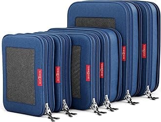 LeanTravel Compression Packing Cubes for Travel Organizers with Double Zipper (6-Pack (2L+2M+2S), Navy)
