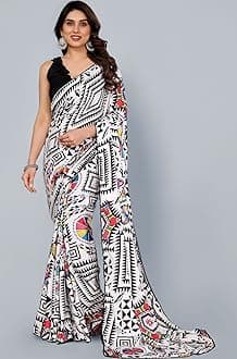 RAJESHWAR FASHION WITH RF Women's Printed Georgette Sarees For Ladies & College Girls Farewell With Lace Border & Blouse