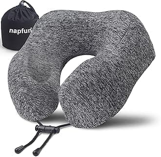 napfun Neck Pillow for Traveling, Upgraded Travel Neck Pillow for Airplane 100% Pure Memory Foam Travel Pillow for Flight Headrest Sleep, Portable Plane Accessories, Full Grey