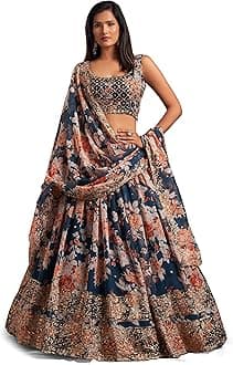 Women's Organza Floral White Semi-Stitched Lehenga Choli (7611-Wedding-Floral-Lehenga-Latest, White)